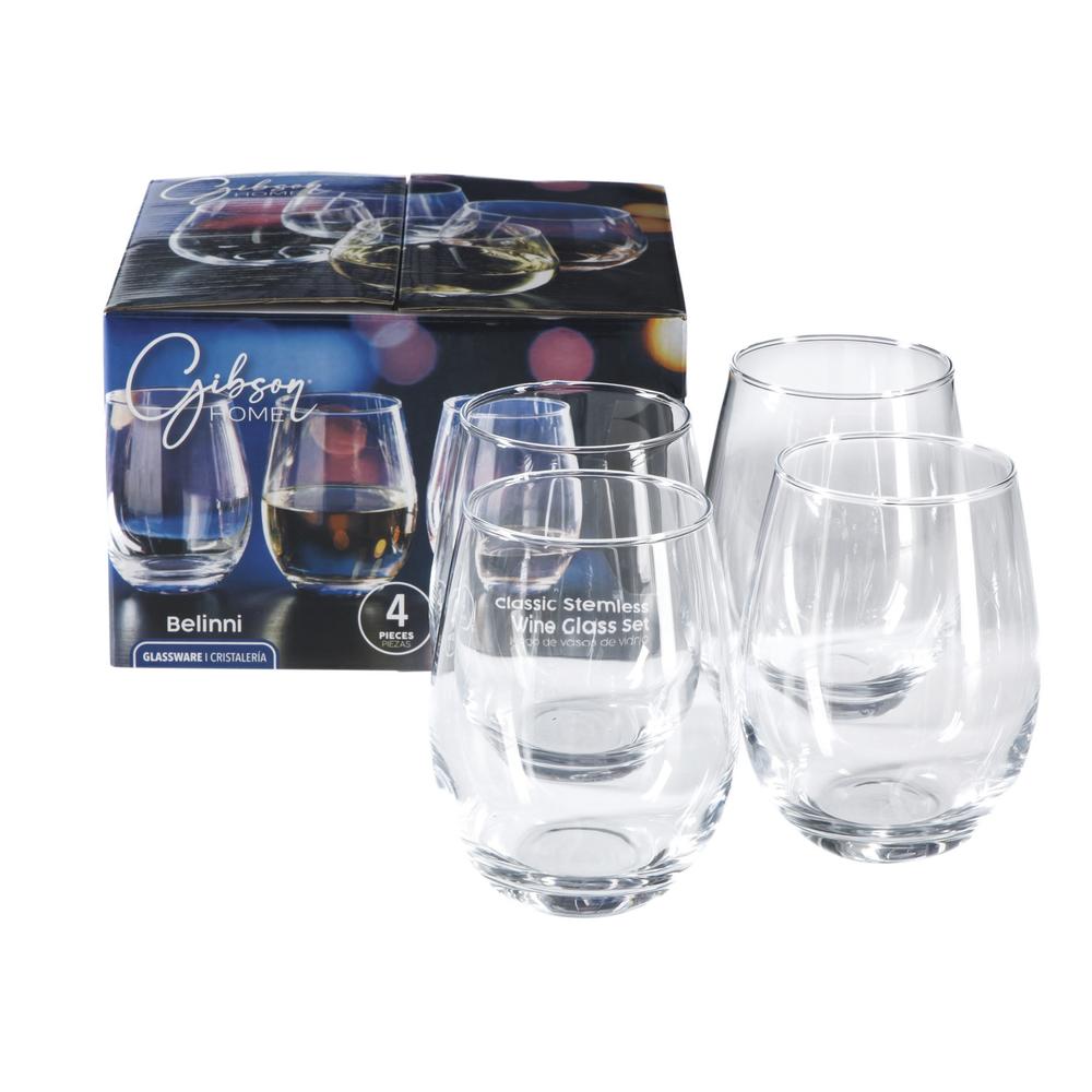 Gibson Home Belinni 4 Piece 18oz Classic Stemless Wine Glass Set