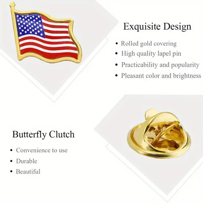 American Flag Lapel Trucker Hat Pin - Patriotic USA Waving Flag Badge Pin