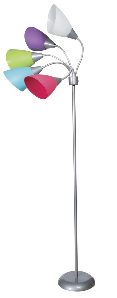 5-Light Silver Floor Lamp with Multi Color Shades