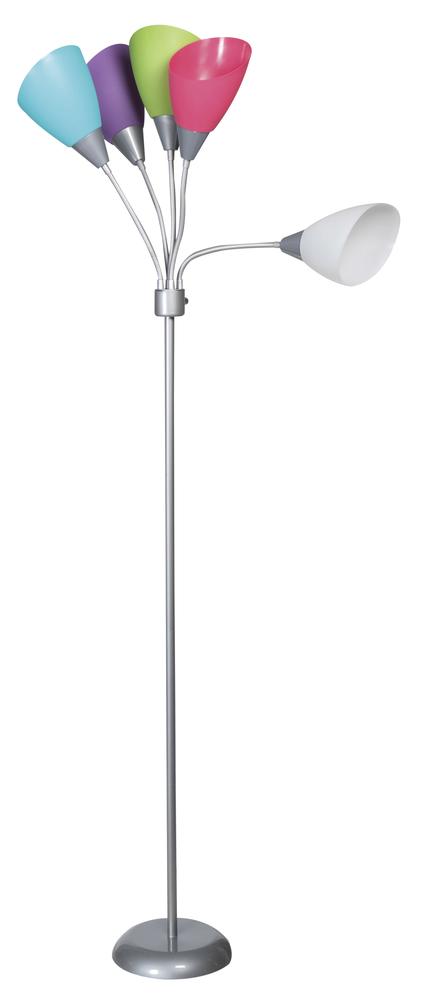 5-Light Silver Floor Lamp with Multi Color Shades