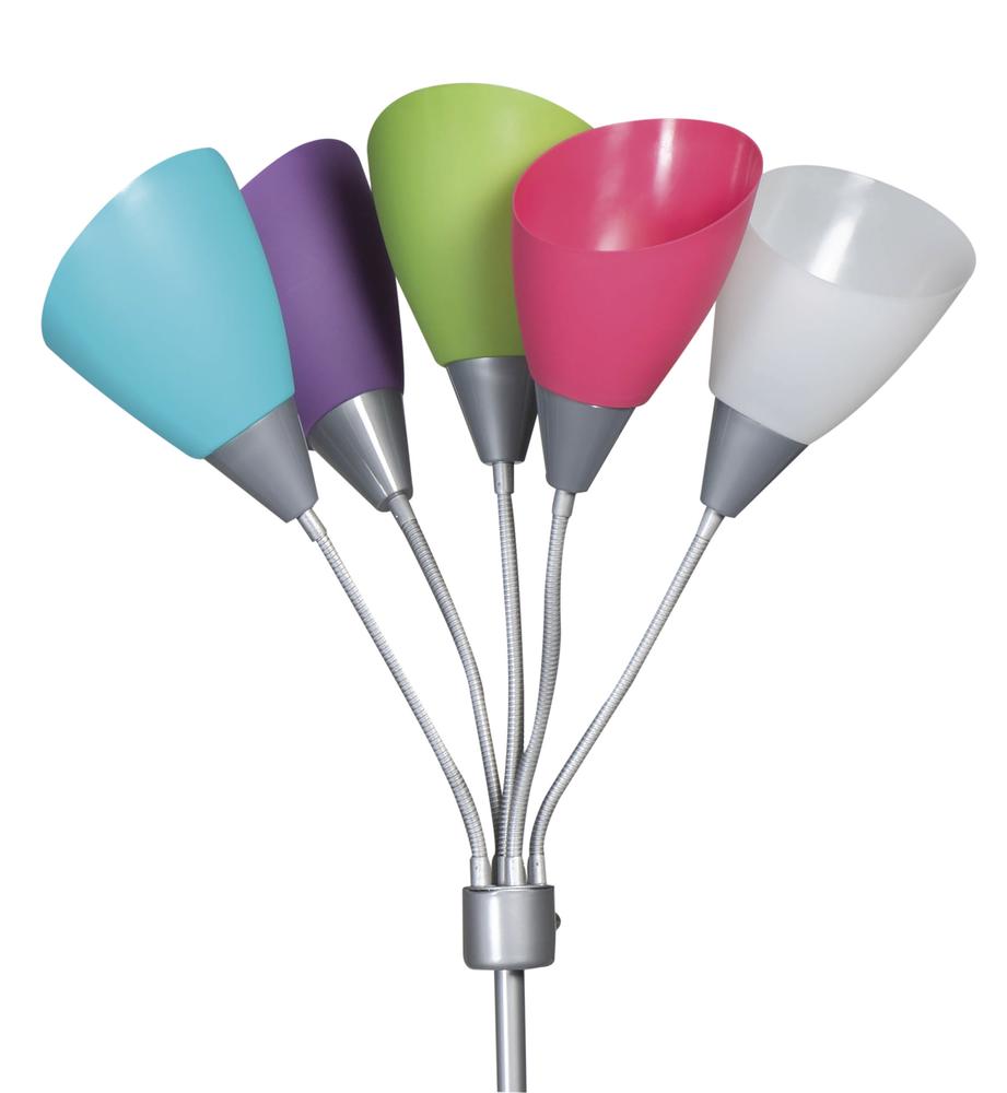 5-Light Silver Floor Lamp with Multi Color Shades
