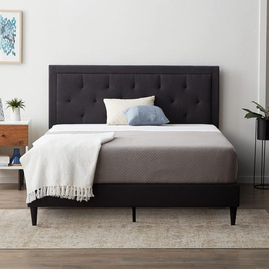 LUCID Upholstered Queen Platform Bed Frame with Headboard - Charcoal