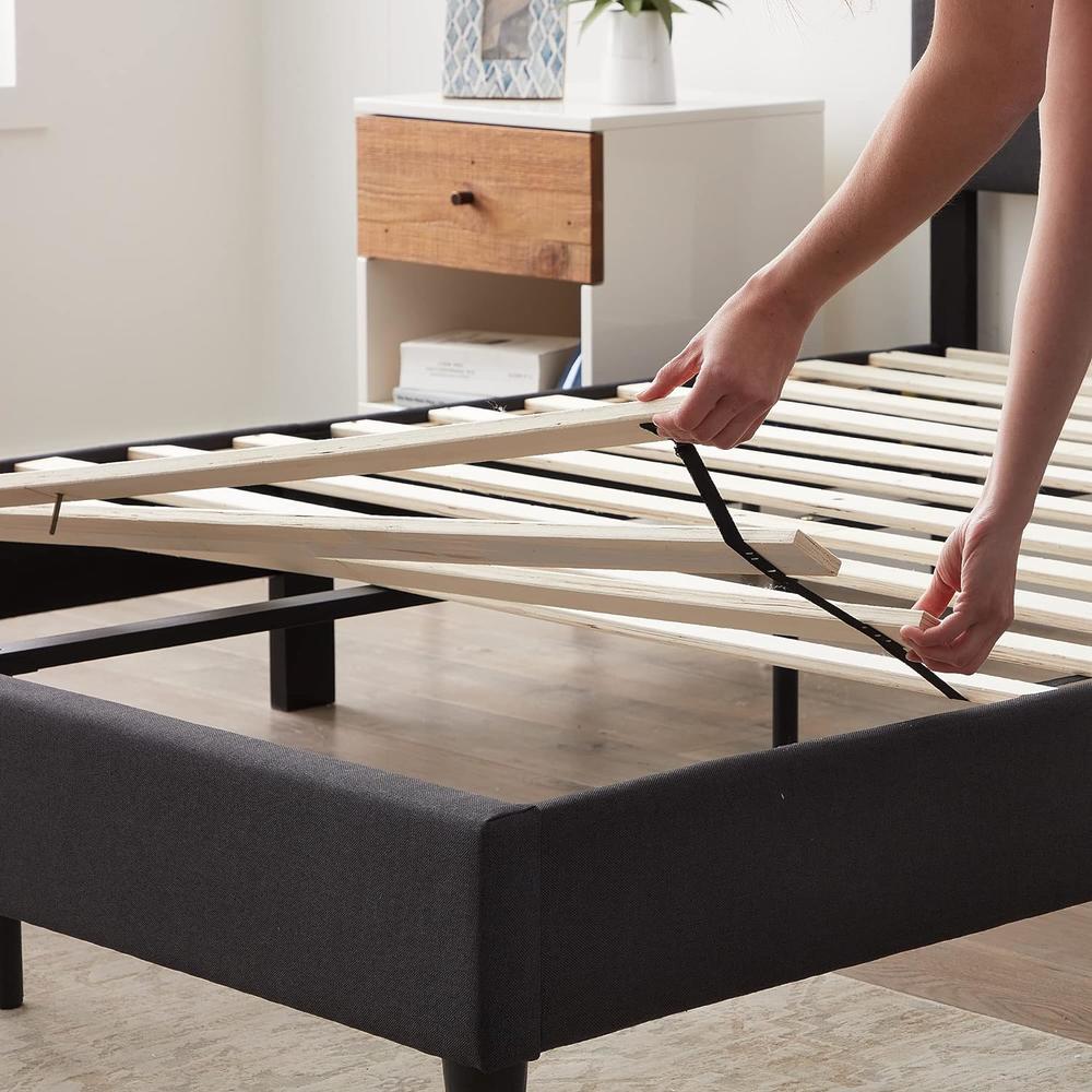 LUCID Upholstered Queen Platform Bed Frame with Headboard - Charcoal