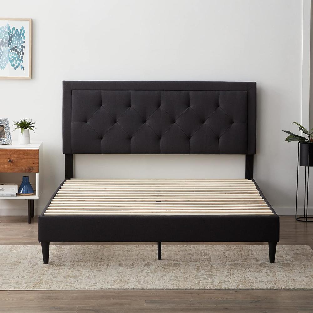 LUCID Upholstered Queen Platform Bed Frame with Headboard - Charcoal