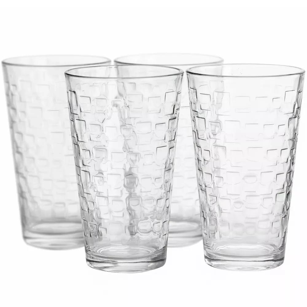 Gibson Home 16 oz. Square Embossed Glass Tumbler Set - 4 Pack