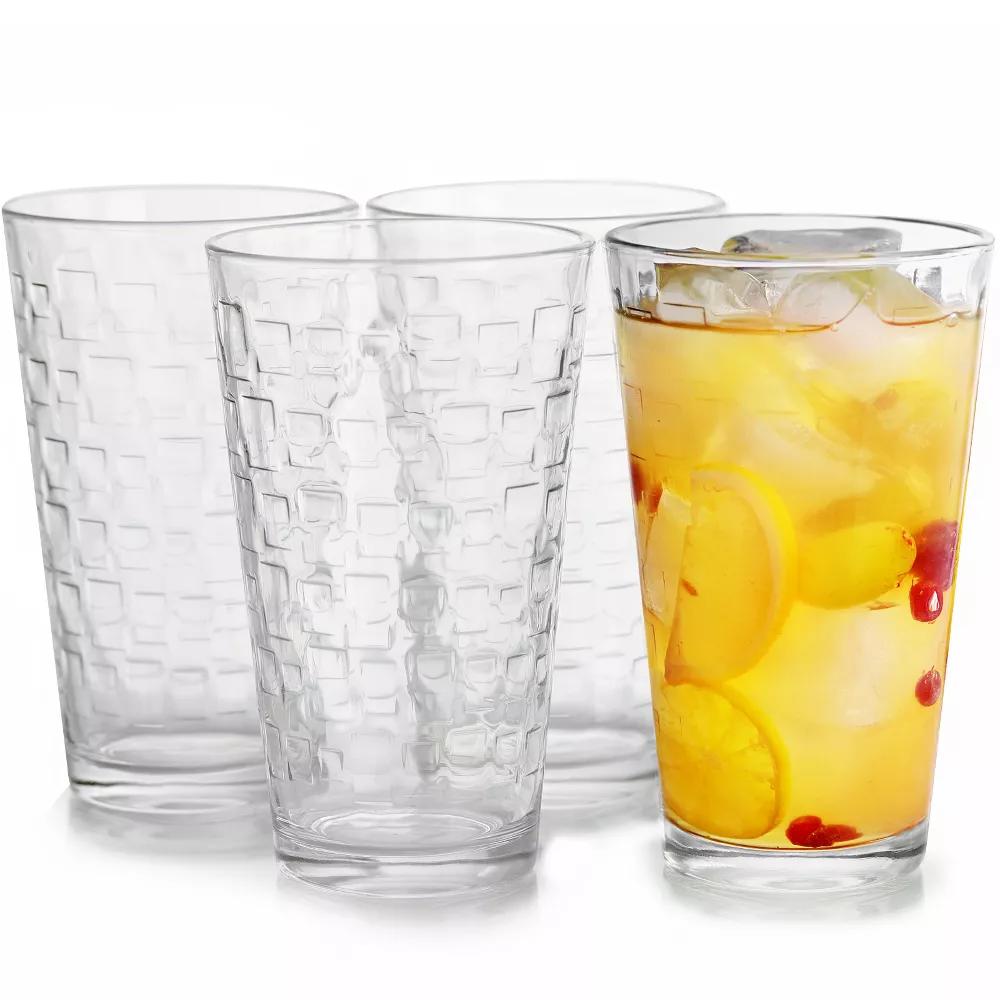 Gibson Home 16 oz. Square Embossed Glass Tumbler Set - 4 Pack