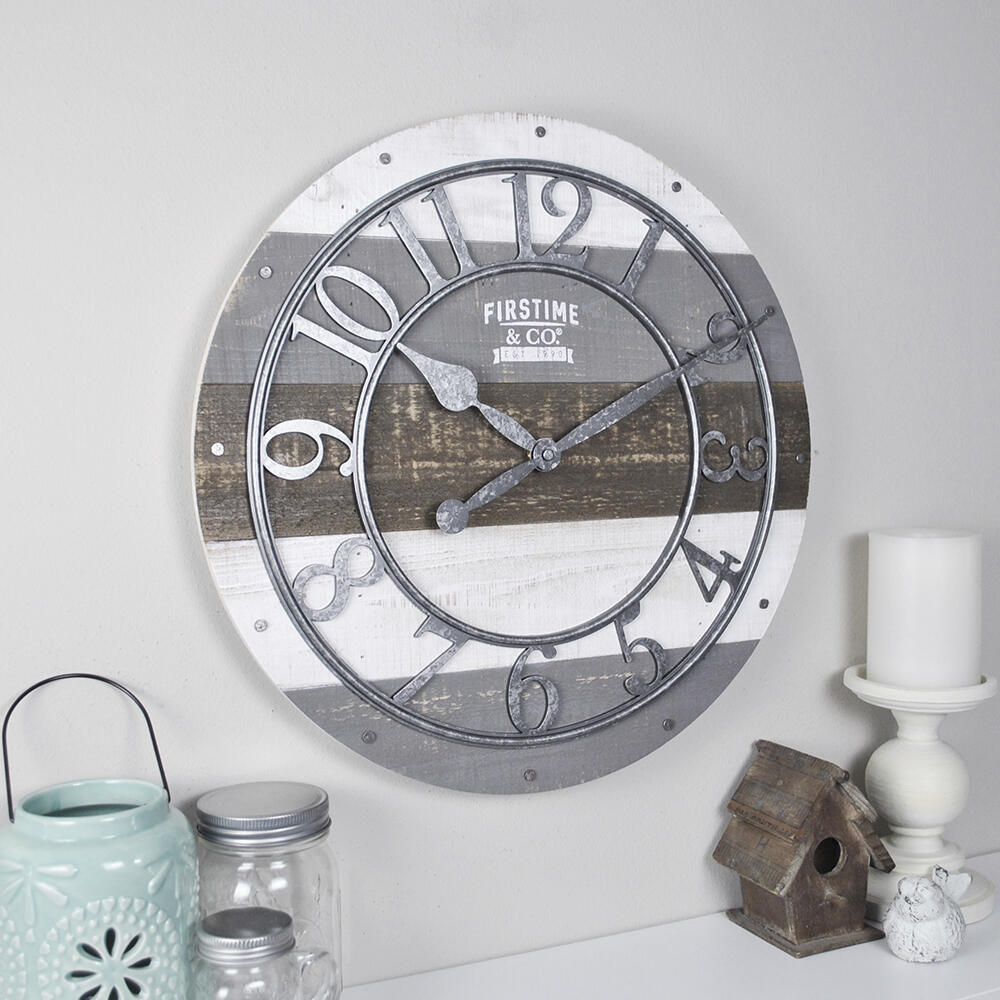 FirsTime & Co. Shabby Wood 16″ Wall Clock