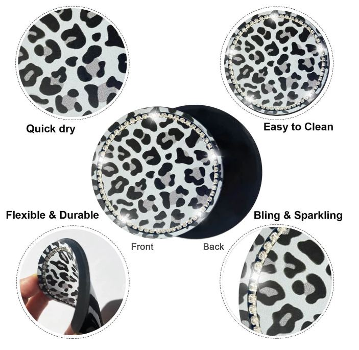 2-Pack Leopard Bling Car Cup Holder Coasters