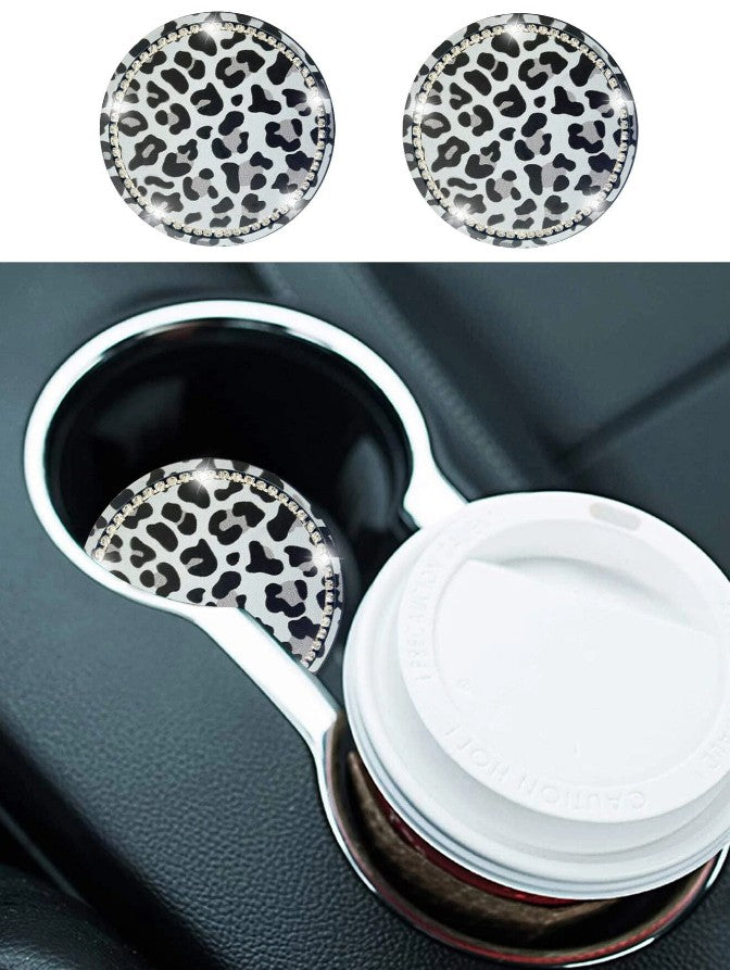 2-Pack Leopard Bling Car Cup Holder Coasters