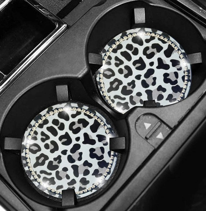 2-Pack Leopard Bling Car Cup Holder Coasters