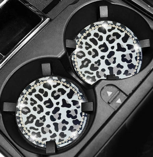 2-Pack Leopard Bling Car Cup Holder Coasters