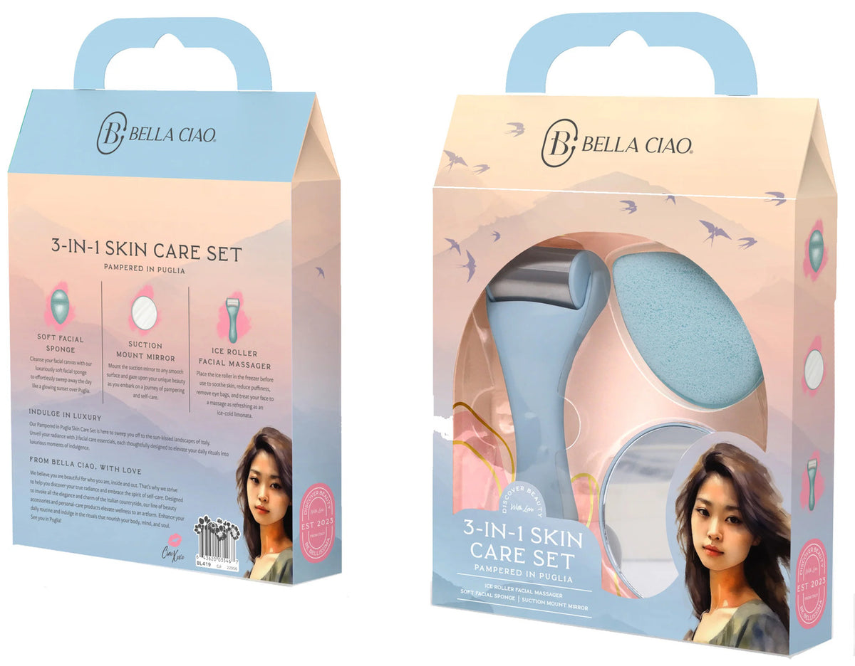 Bella Ciao 3-in-1 Skin Care Set Ice Roller Facial Sponge & Mirror