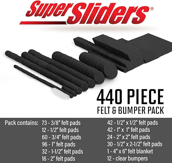 Super Sliders Self-Stick Furniture Felt Pads & Cabinet Bumpers - 440-piece