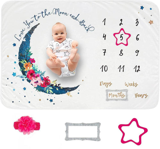 Luka&Lily Monthly Milestone Floral Moon Blanket