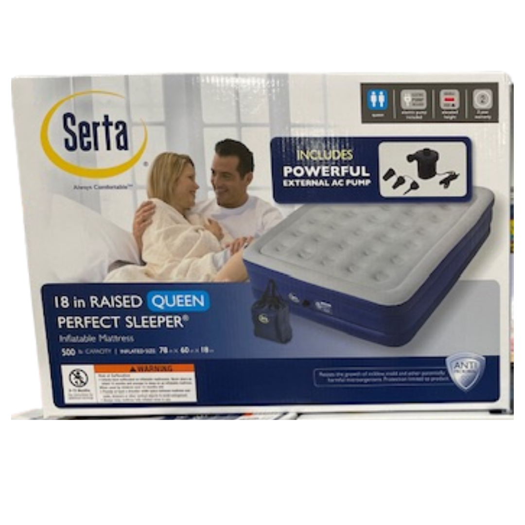 Serta Perfect Sleeper 18″ Raised Double High Queen Air Mattress with Electric Pump
