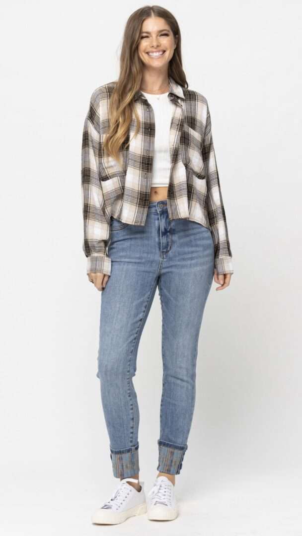 Judy Blue High Waist South Western Print Cuffed Relaxed Fit Jeans 88523