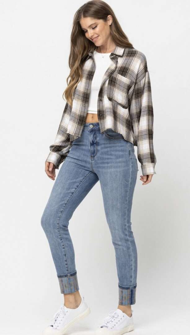 Judy Blue High Waist South Western Print Cuffed Relaxed Fit Jeans 88523