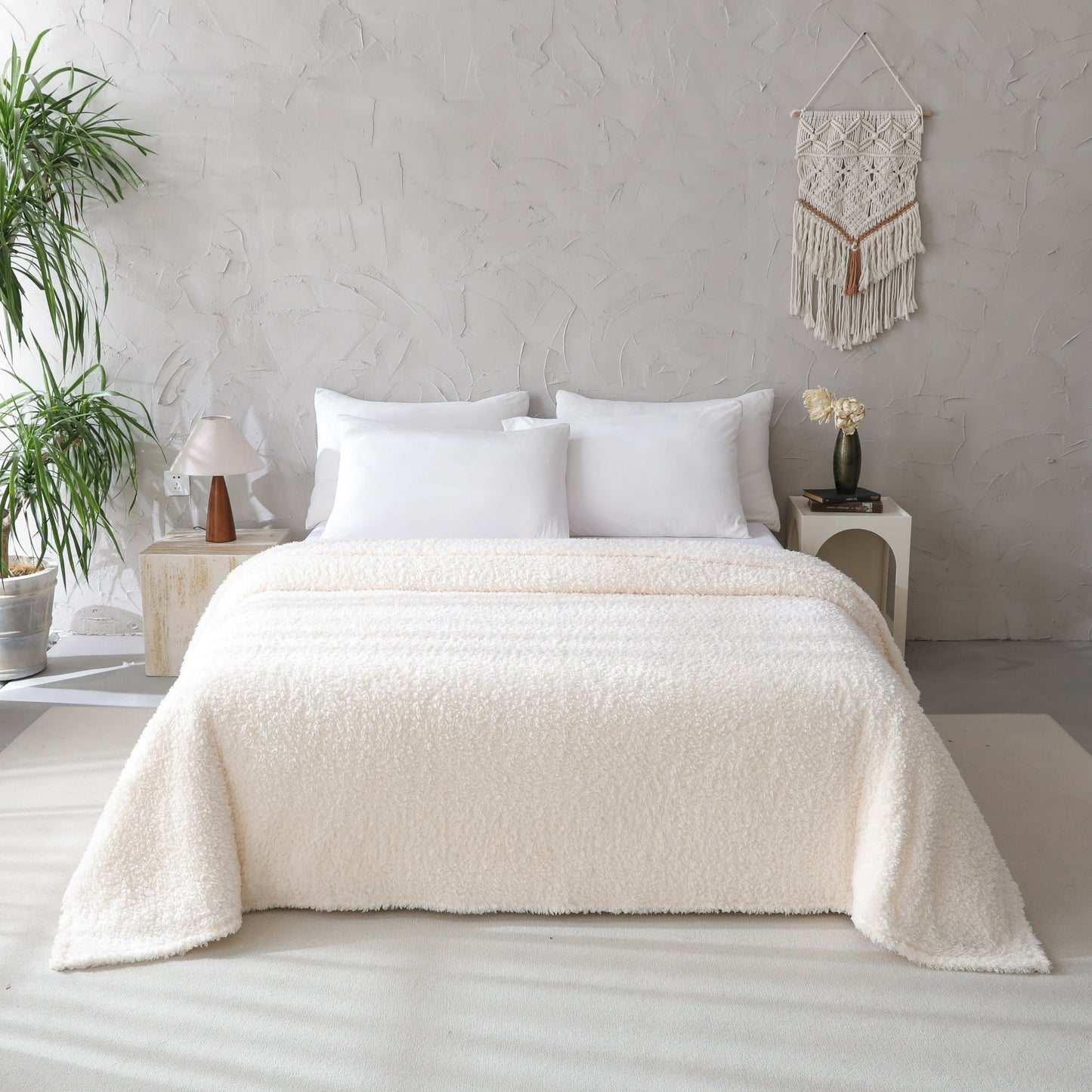 Mainstays Faux Shearling Blanket, Ivory, Full/Queen