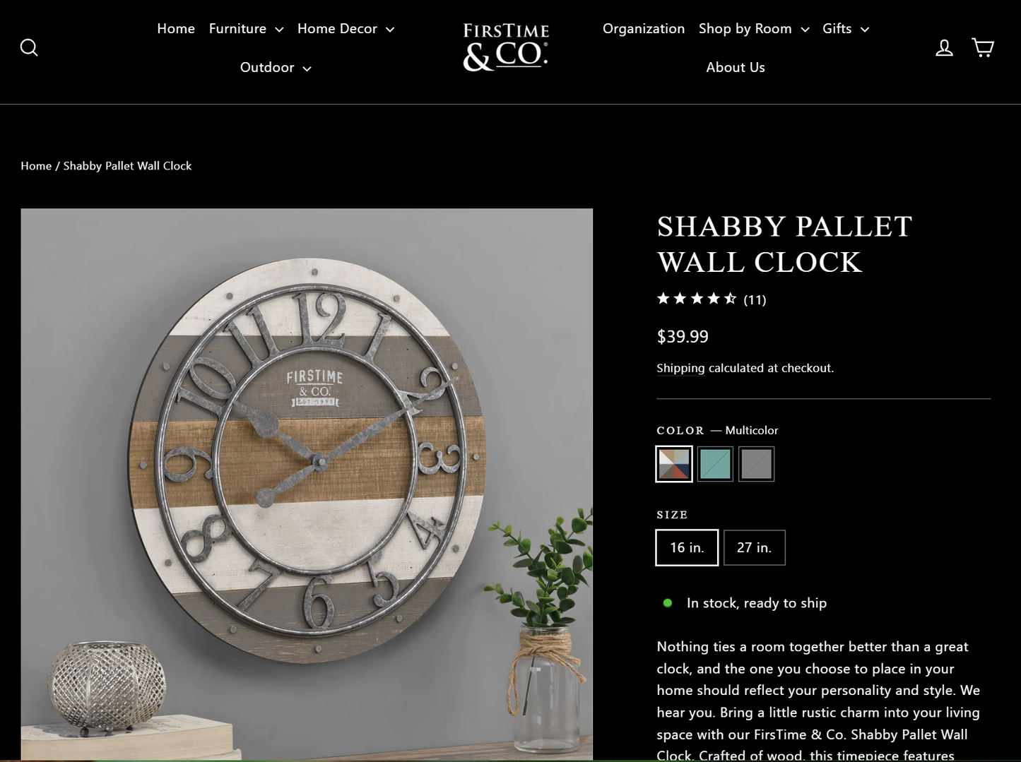 FirsTime & Co. Shabby Wood 16″ Wall Clock