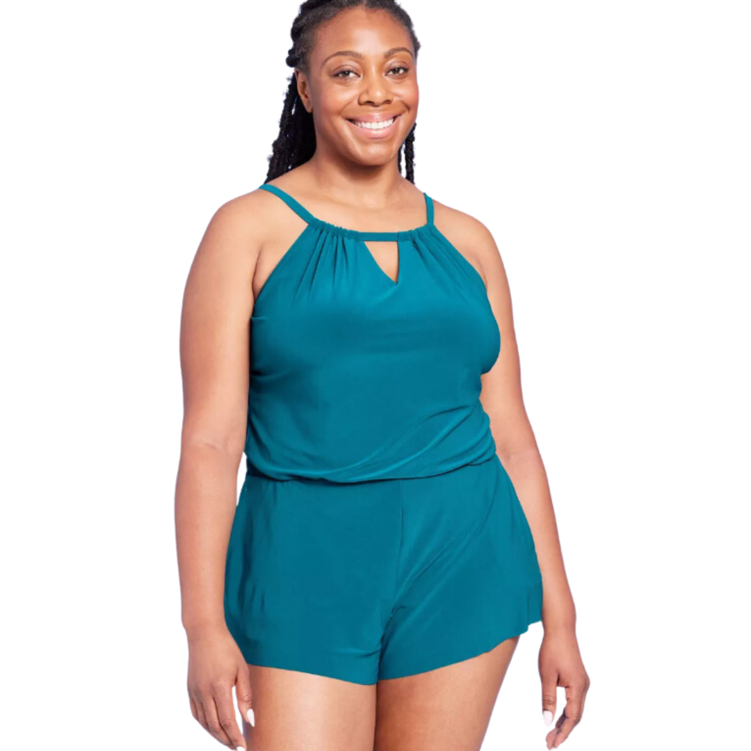 Women s UPF 50 High Neck Swim Romper with Pockets One Piece Swimsuit Bend The Trend