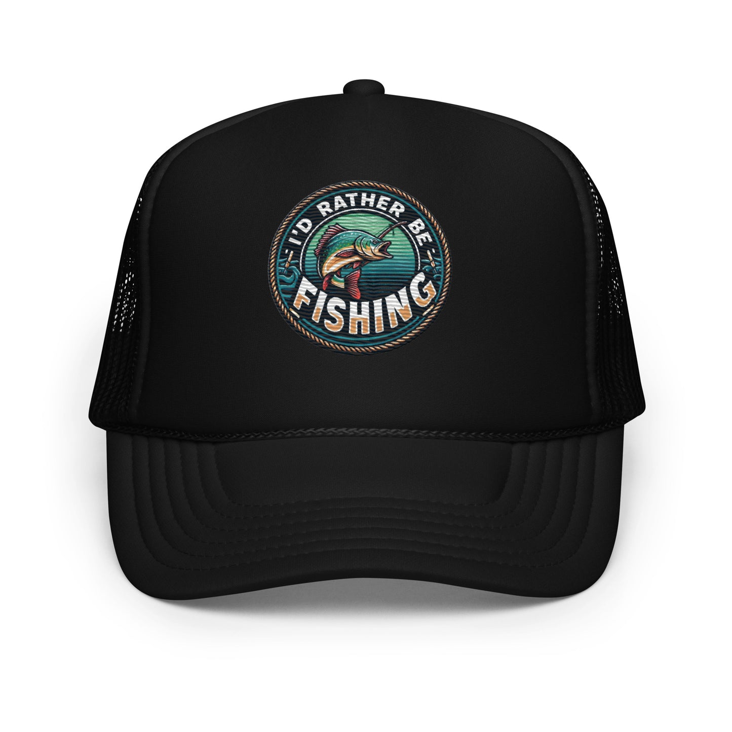 I'd Rather Be Fishing Embroidered Patch Otto Foam Trucker Hat