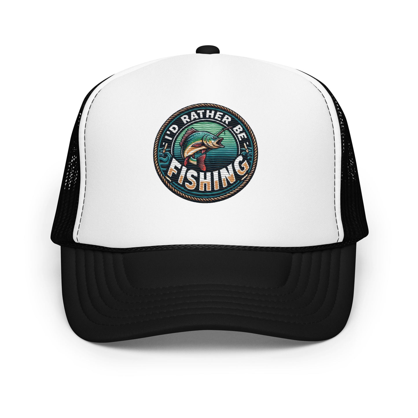 I'd Rather Be Fishing Embroidered Patch Otto Foam Trucker Hat