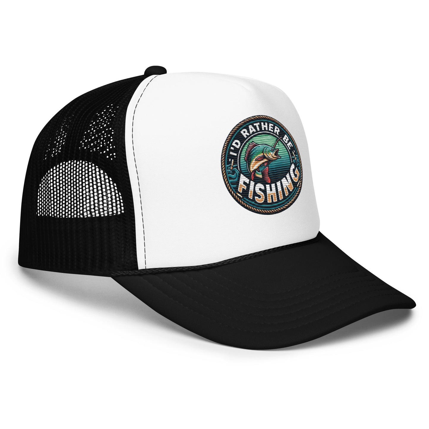 I'd Rather Be Fishing Embroidered Patch Otto Foam Trucker Hat