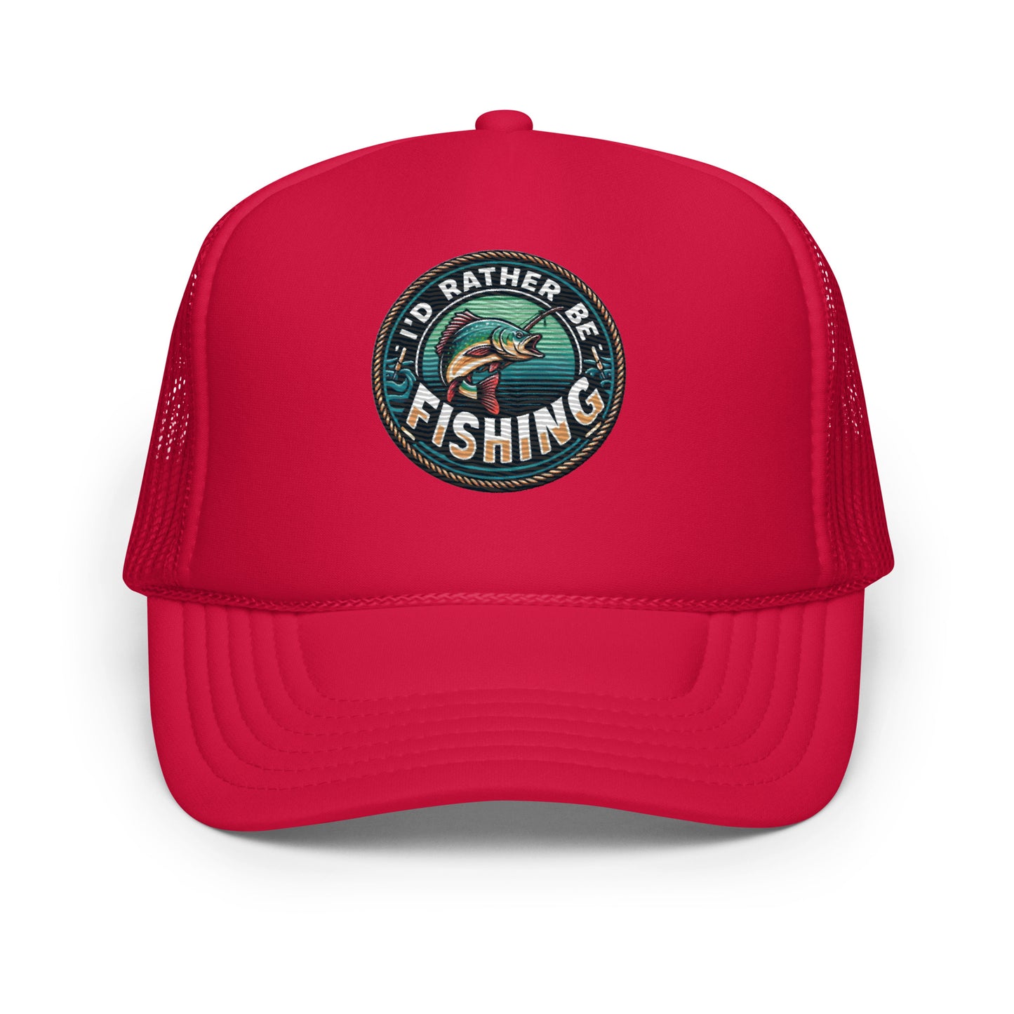 I'd Rather Be Fishing Embroidered Patch Otto Foam Trucker Hat