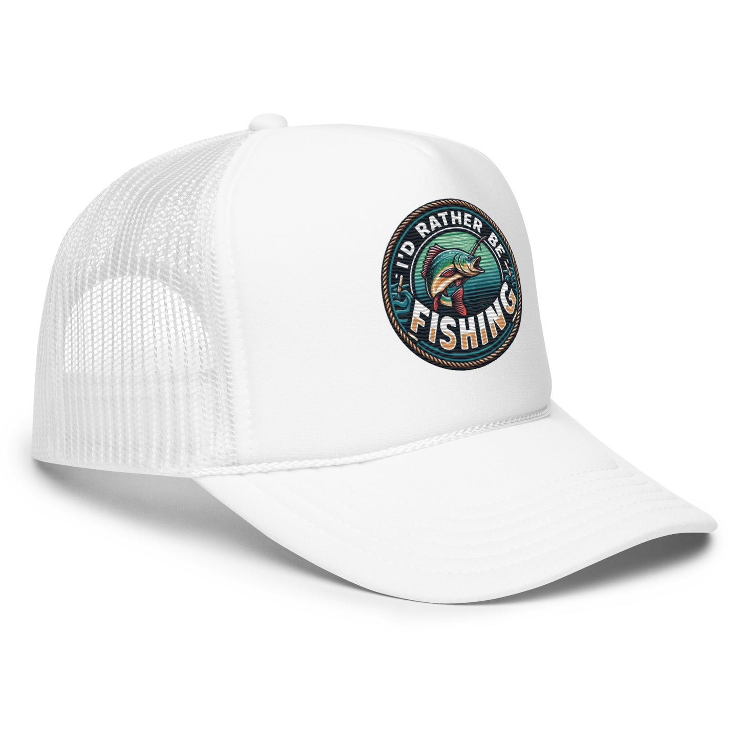 I'd Rather Be Fishing Embroidered Patch Otto Foam Trucker Hat