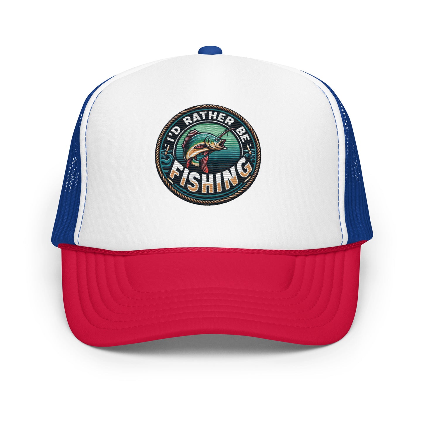 I'd Rather Be Fishing Embroidered Patch Otto Foam Trucker Hat