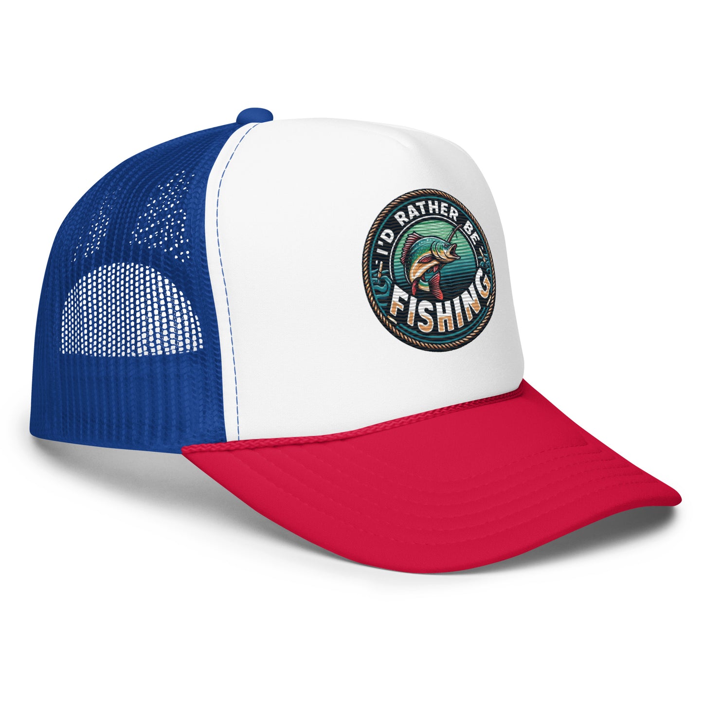 I'd Rather Be Fishing Embroidered Patch Otto Foam Trucker Hat