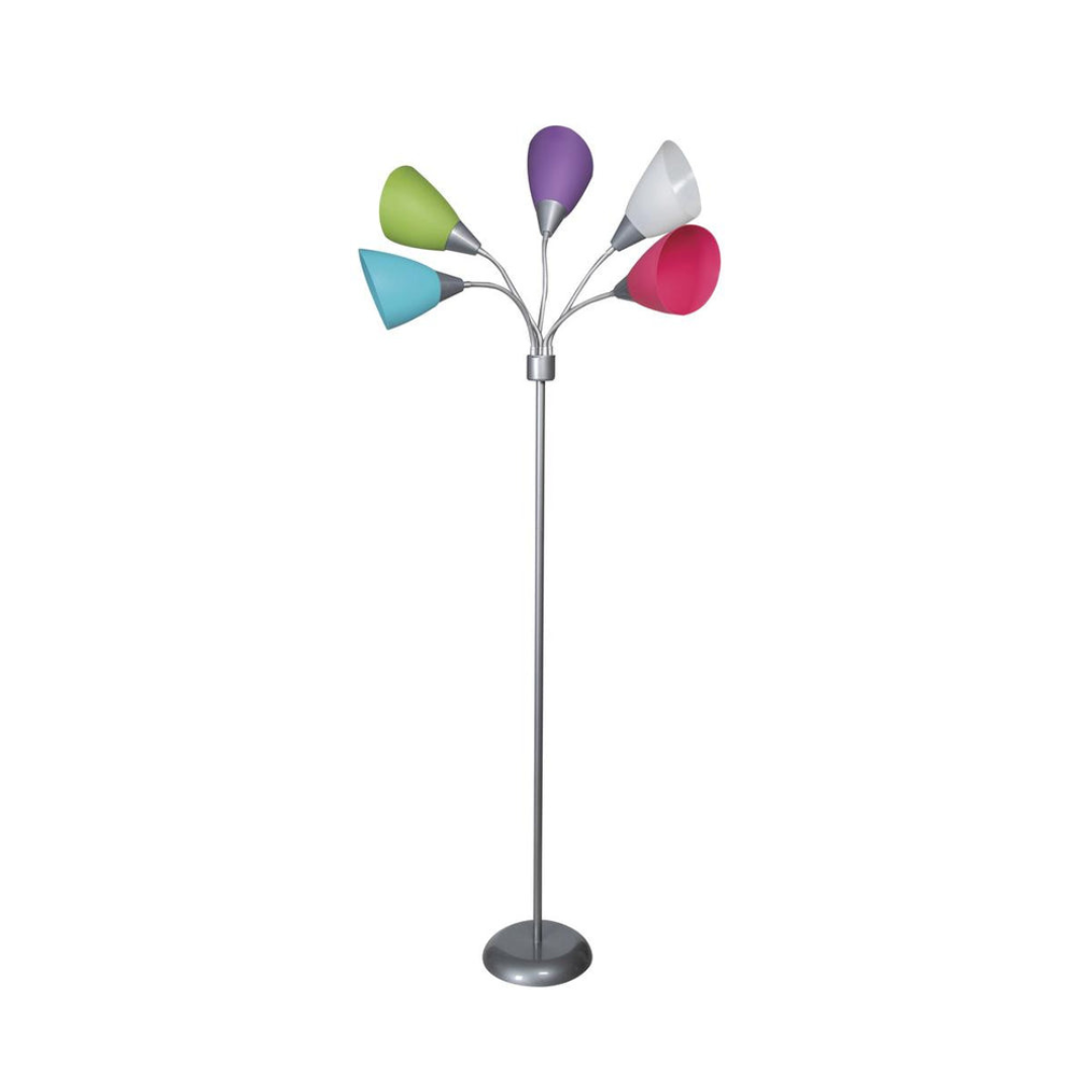 5-Light Silver Floor Lamp with Multi Color Shades