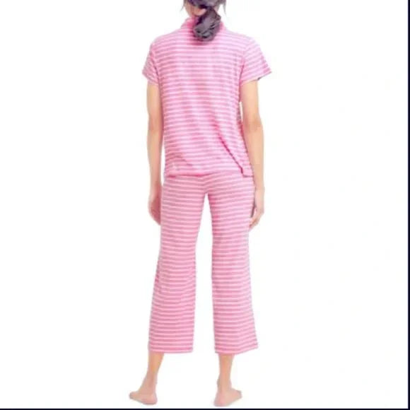 Draper James Sara Pink Striped Pajama Set with Notched Collar - Small 4-6