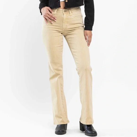 Judy Blue Mid-Rise Garment Dyed Khaki Slim Bootcut Jeans 88504