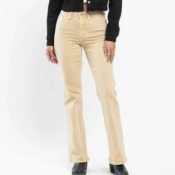 Judy Blue Mid-Rise Garment Dyed Khaki Slim Bootcut Jeans 88504