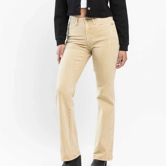 Judy Blue Mid-Rise Garment Dyed Khaki Slim Bootcut Jeans 88504