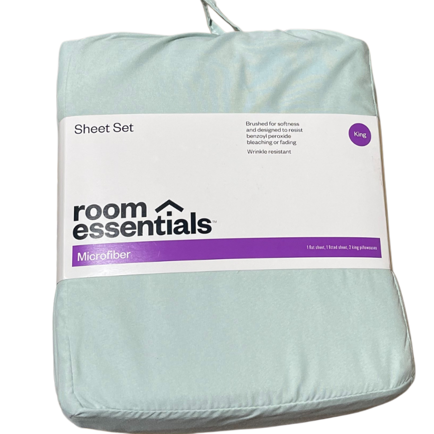 Room Essentials Solid Microfiber Sheet Set, King, Mint