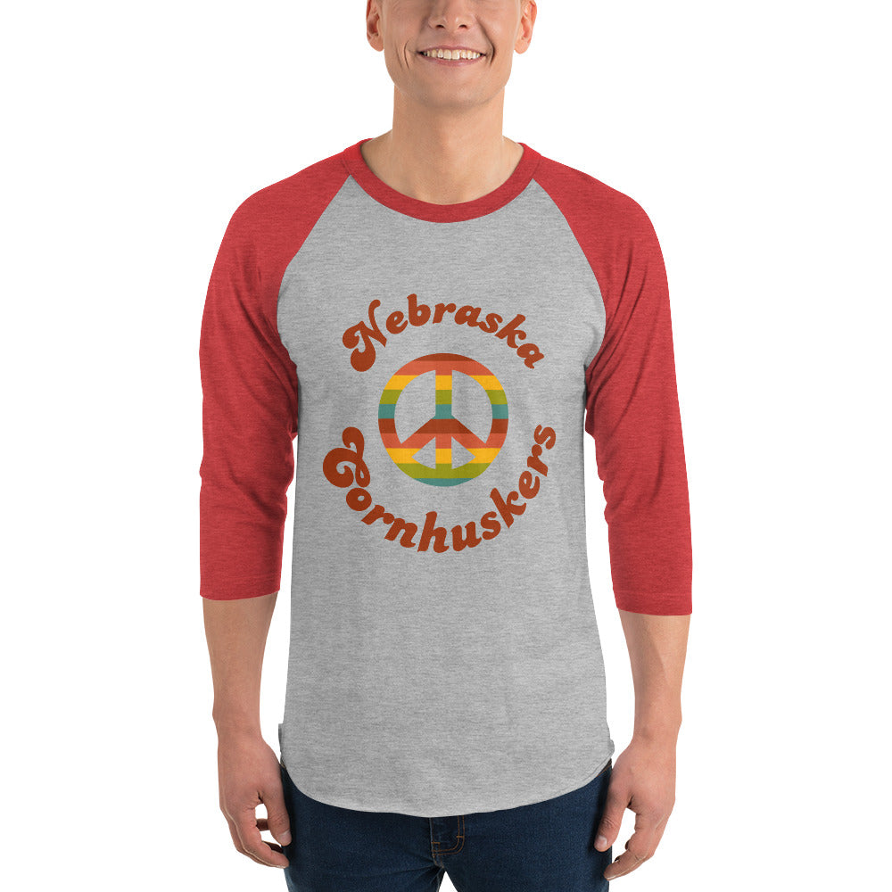 Nebraska Cornhuskers Retro Peace Sign 3/4 Sleeve Raglan Shirt