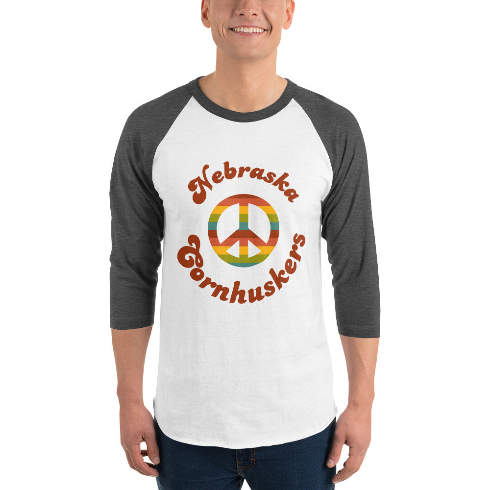 Nebraska Cornhuskers Retro Peace Sign 3/4 Sleeve Raglan Shirt