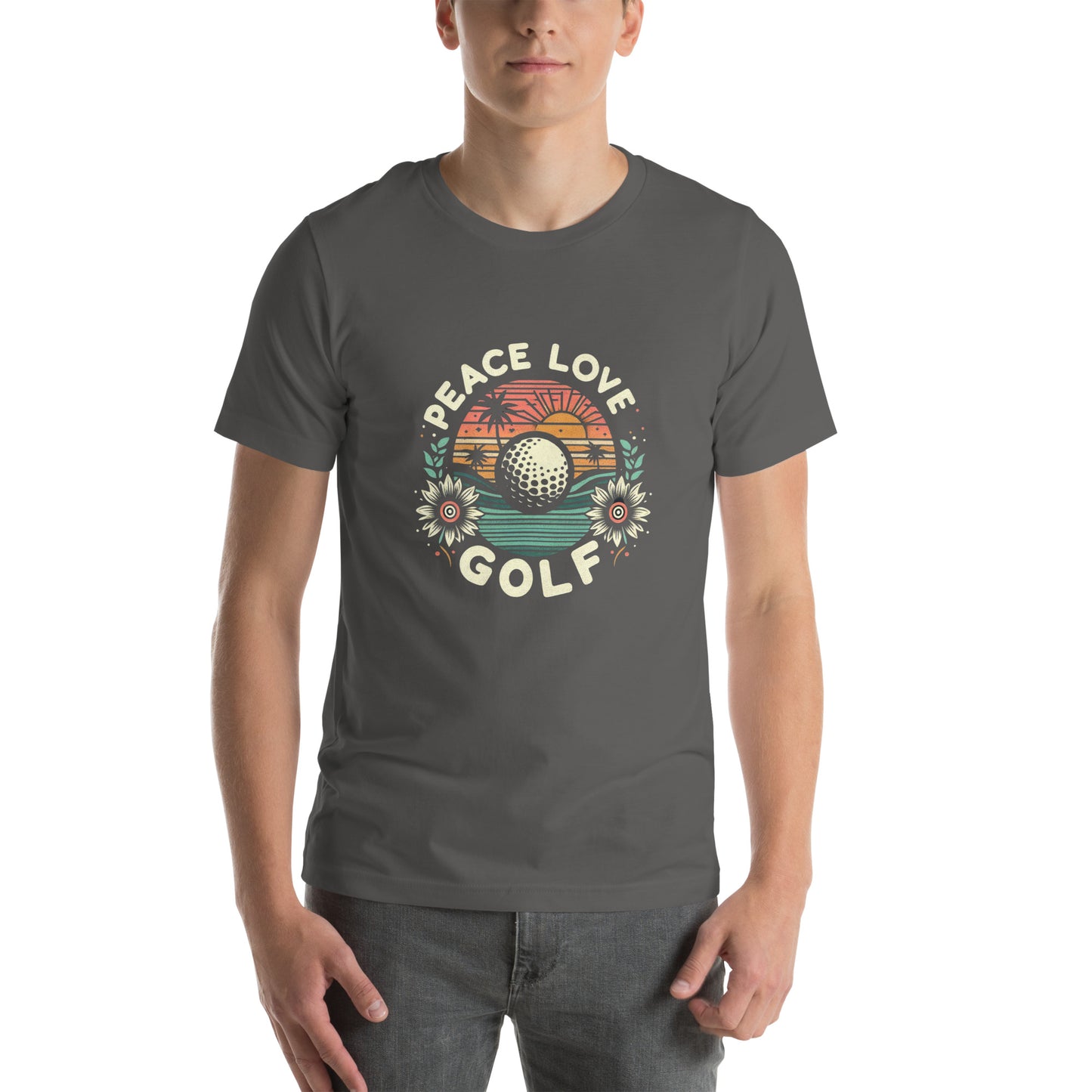Peace Love Golf Printed T-Shirt: Peace Love Golf Unisex Short Sleeve Tee