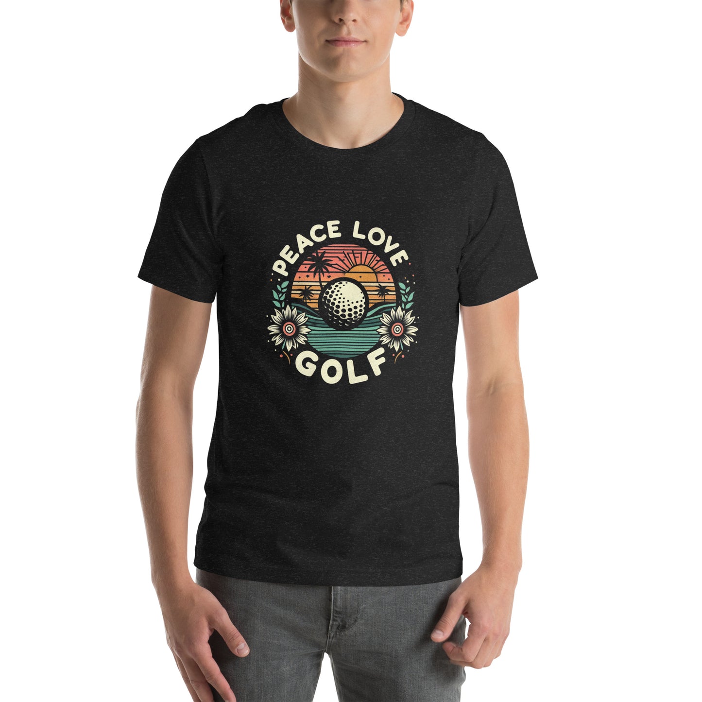 Peace Love Golf Printed T-Shirt: Peace Love Golf Unisex Short Sleeve Tee