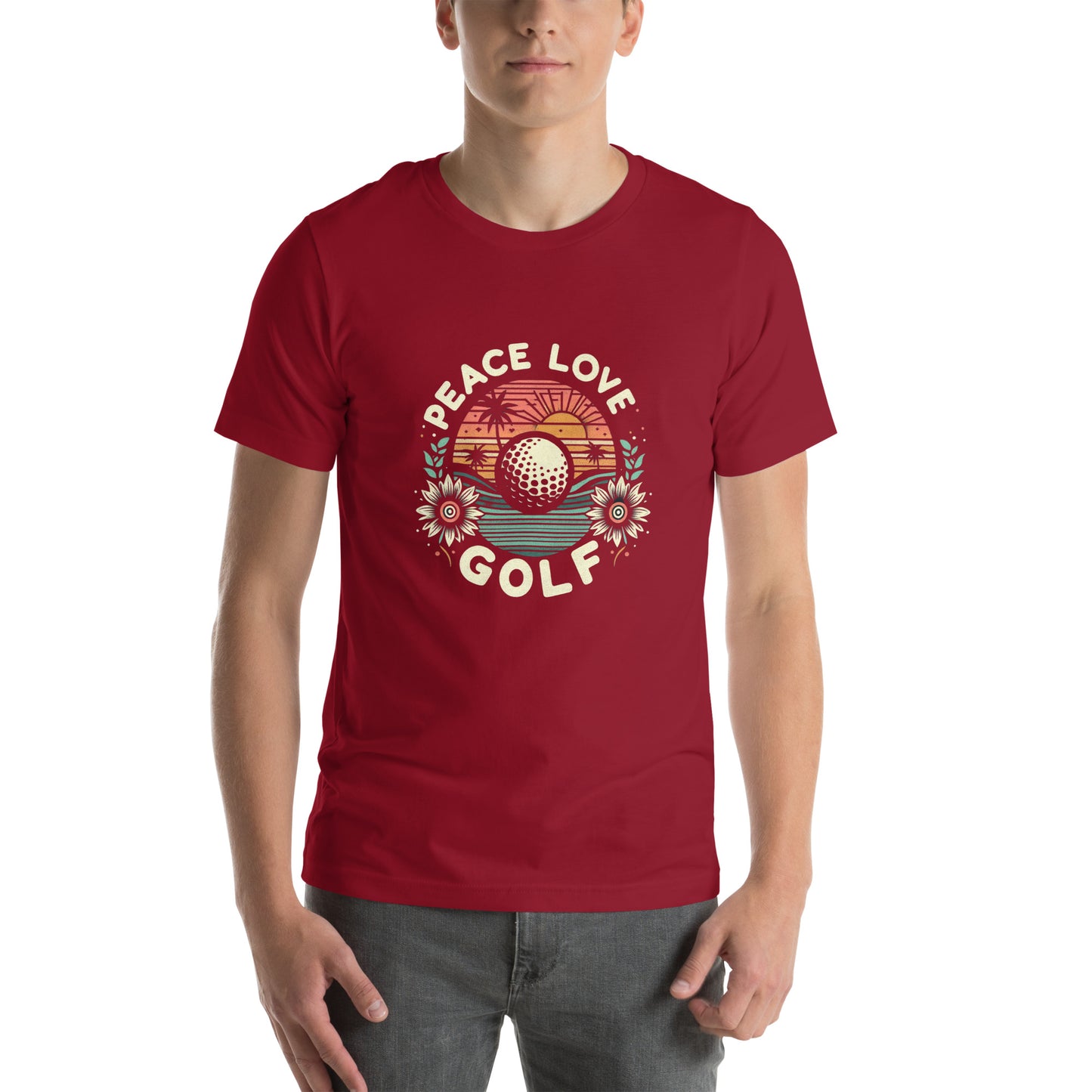 Peace Love Golf Printed T-Shirt: Peace Love Golf Unisex Short Sleeve Tee