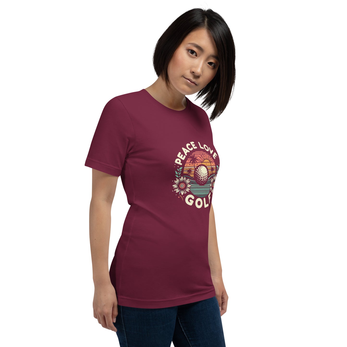 Peace Love Golf Printed T-Shirt: Peace Love Golf Unisex Short Sleeve Tee