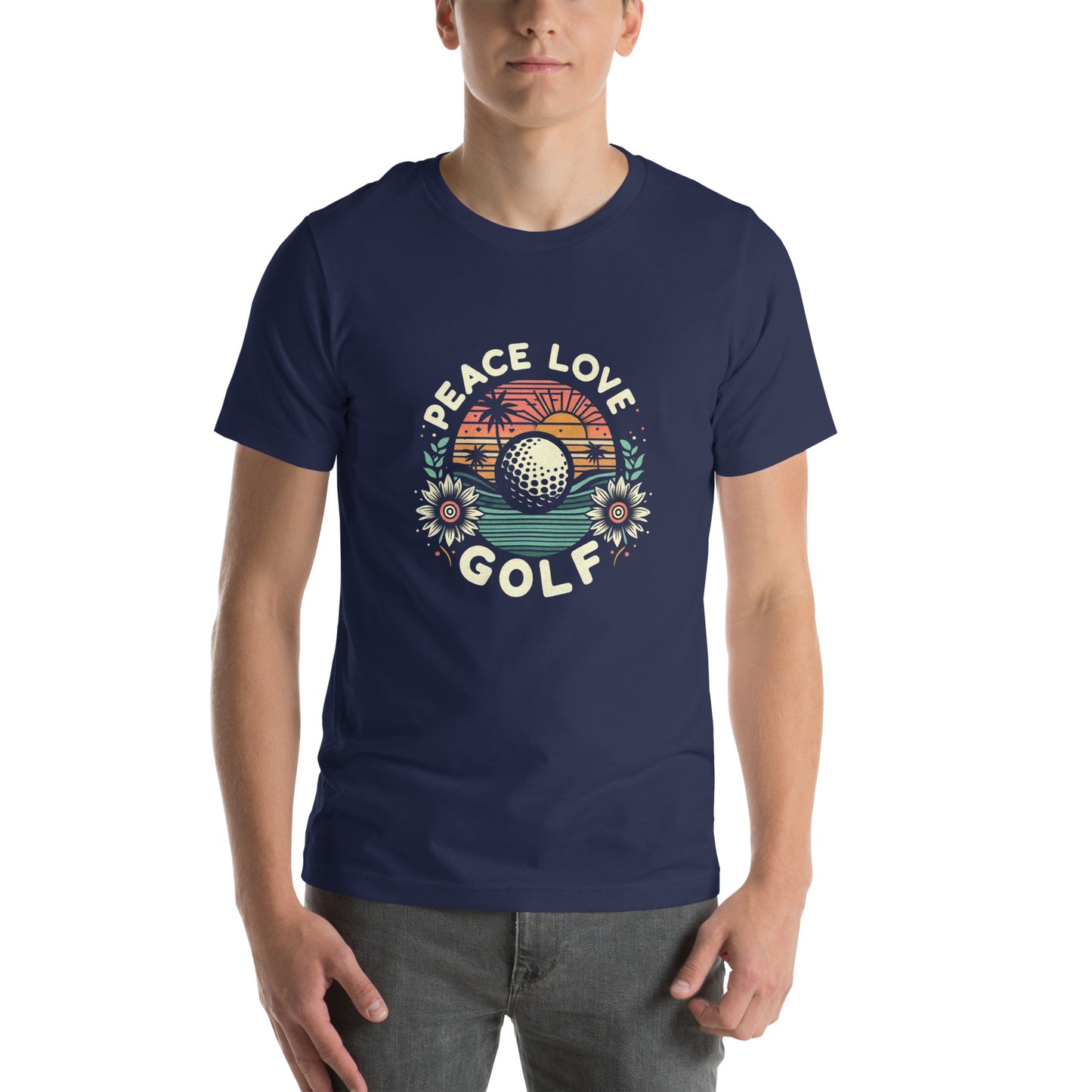 Peace Love Golf Printed T-Shirt: Peace Love Golf Unisex Short Sleeve Tee