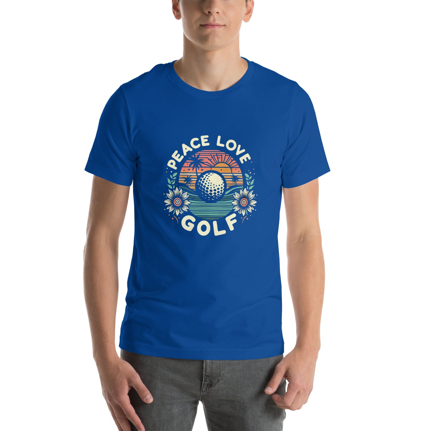 Peace Love Golf Printed T-Shirt: Peace Love Golf Unisex Short Sleeve Tee