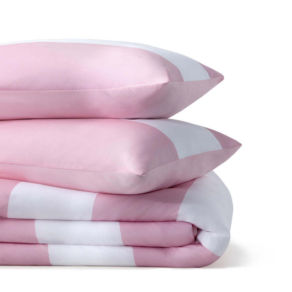 Linenspa All-Season Reversible Down Alternative Oversized Queen Comforter – Pink Rugby Stripes