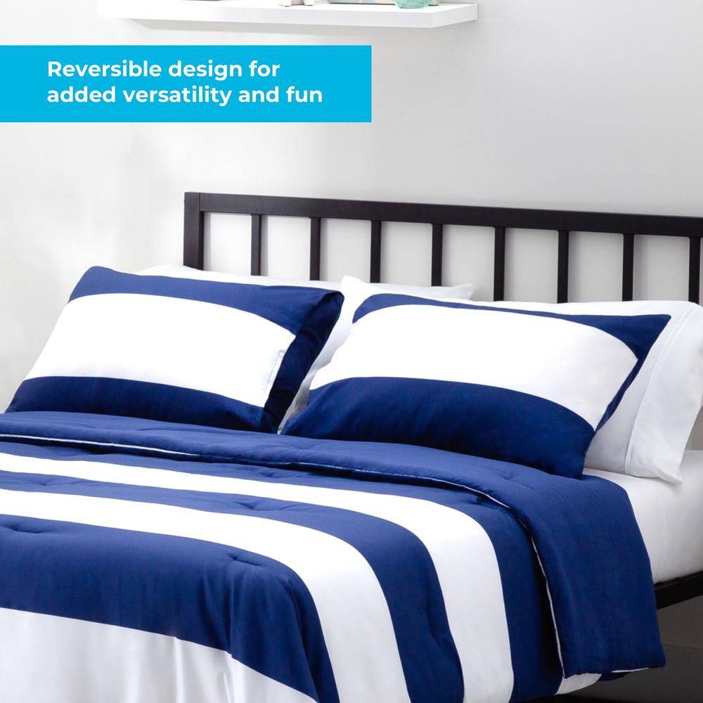 Linenspa All-Season Reversible Down Alternative Full/Double Comforter Set – Blue Rugby Stripes