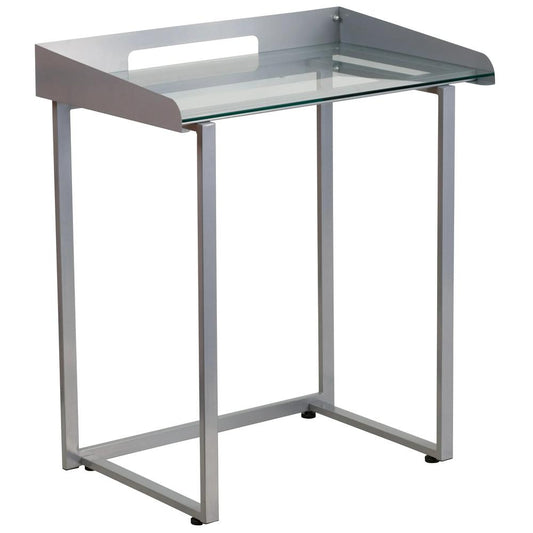 Flash Furniture Tempered Glass Desk with Silver Metal Frame
