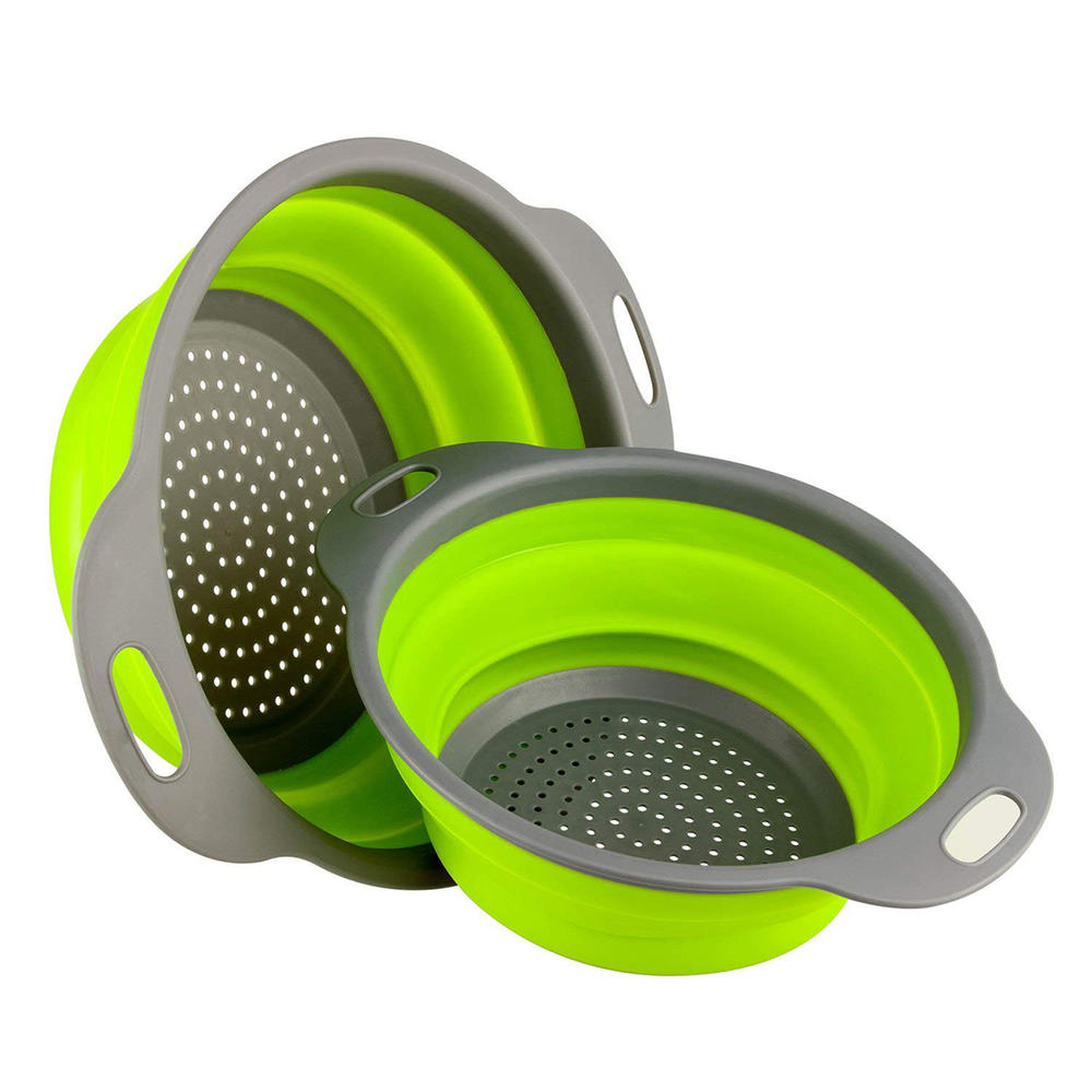 2-Piece Gray/Green Collapsible Colander Set