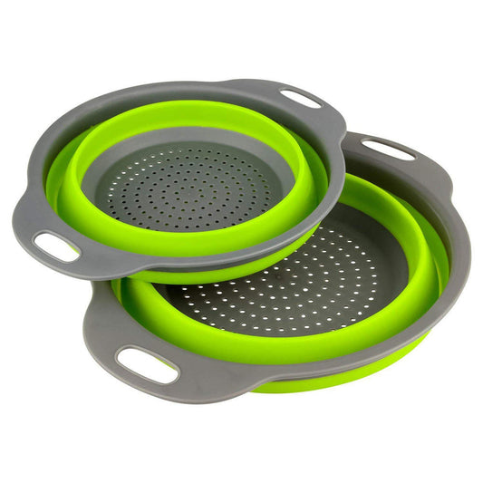 2-Piece Gray/Green Collapsible Colander Set